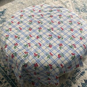 Cherry Delight Tablecloth with Blue Checkered Pattern